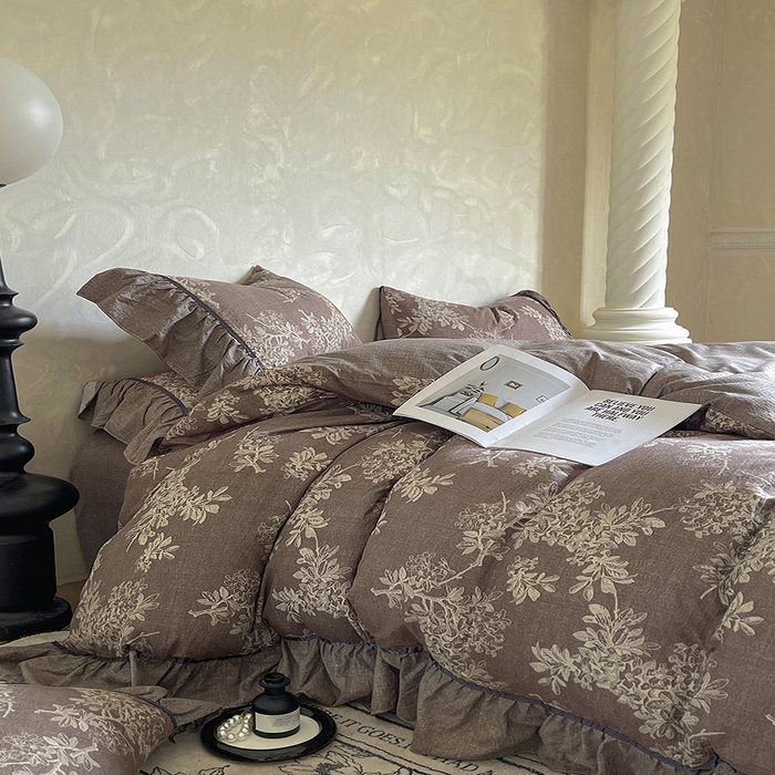 91家纺网 家纺一手货源 找家纺 春光里 2025新款高克重亚麻皱皱纱四件套 暮色