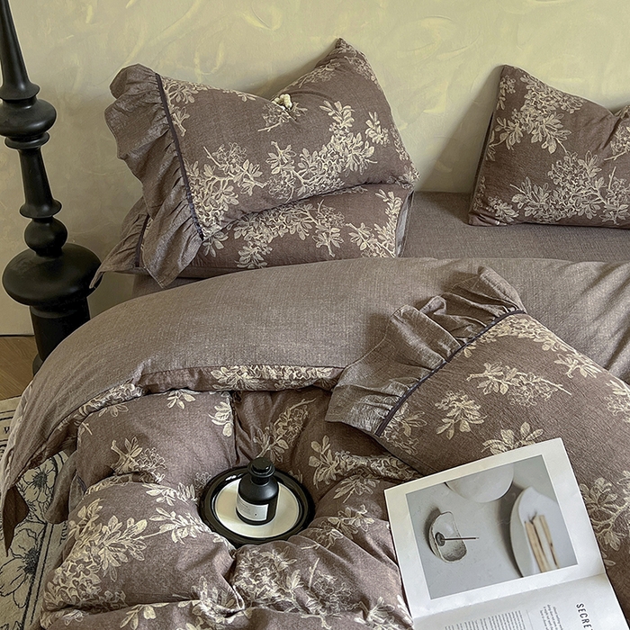 91家纺网 家纺一手货源 找家纺 春光里 2025新款高克重亚麻皱皱纱四件套 暮色