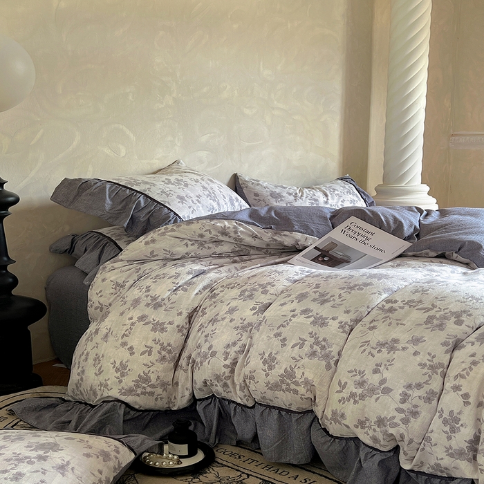 91家纺网 家纺一手货源 找家纺 春光里 2025新款高克重亚麻皱皱纱四件套 破晓