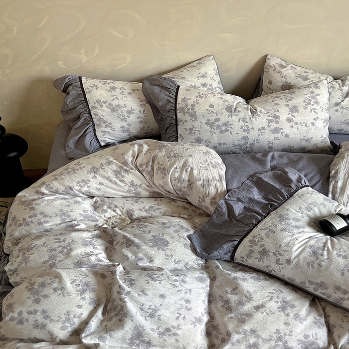 91家纺网 家纺一手货源 找家纺 春光里 2025新款高克重亚麻皱皱纱四件套 破晓