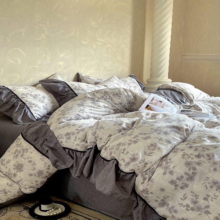 91家纺网 家纺一手货源 找家纺 春光里 2025新款高克重亚麻皱皱纱四件套 破晓