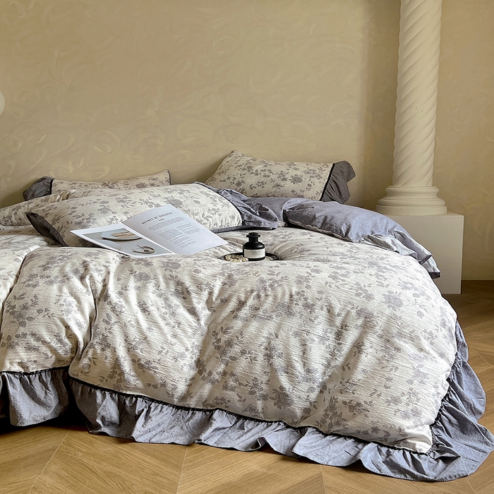 91家纺网 家纺一手货源 找家纺 春光里 2025新款高克重亚麻皱皱纱四件套 破晓