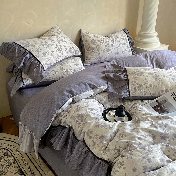 91家纺网 家纺一手货源 找家纺 春光里 2025新款高克重亚麻皱皱纱四件套 破晓