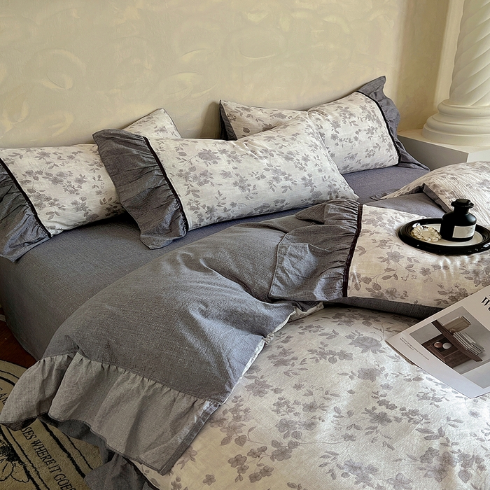 91家纺网 家纺一手货源 找家纺 春光里 2025新款高克重亚麻皱皱纱四件套 破晓