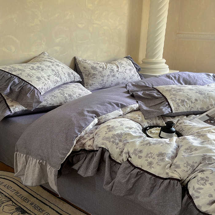 91家纺网 家纺一手货源 找家纺 春光里 2025新款高克重亚麻皱皱纱四件套 破晓