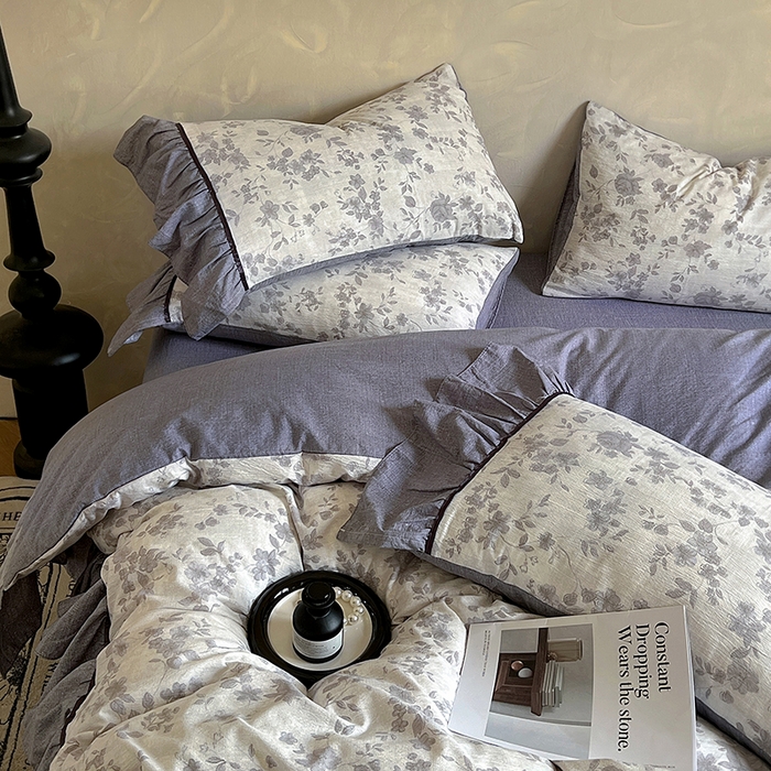 91家纺网 家纺一手货源 找家纺 春光里 2025新款高克重亚麻皱皱纱四件套 破晓