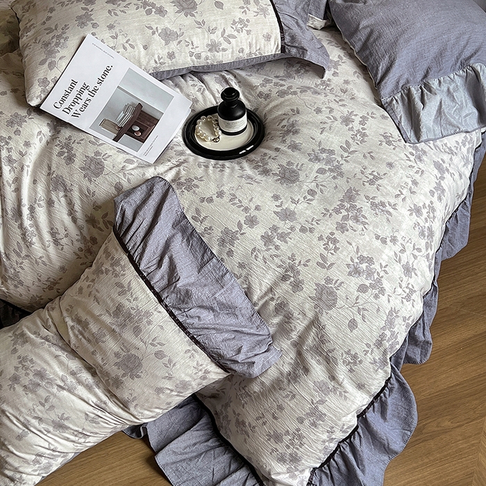 91家纺网 家纺一手货源 找家纺 春光里 2025新款高克重亚麻皱皱纱四件套 破晓