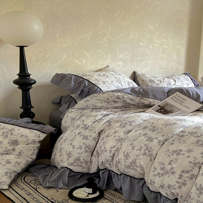 91家纺网 家纺一手货源 找家纺 春光里 2025新款高克重亚麻皱皱纱四件套 破晓