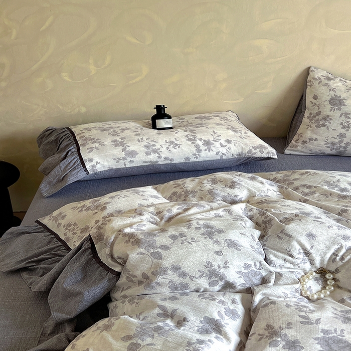 91家纺网 家纺一手货源 找家纺 春光里 2025新款高克重亚麻皱皱纱四件套 破晓