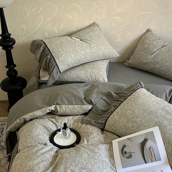 91家纺网 家纺一手货源 找家纺 春光里 2025新款高克重亚麻皱皱纱四件套 青隐