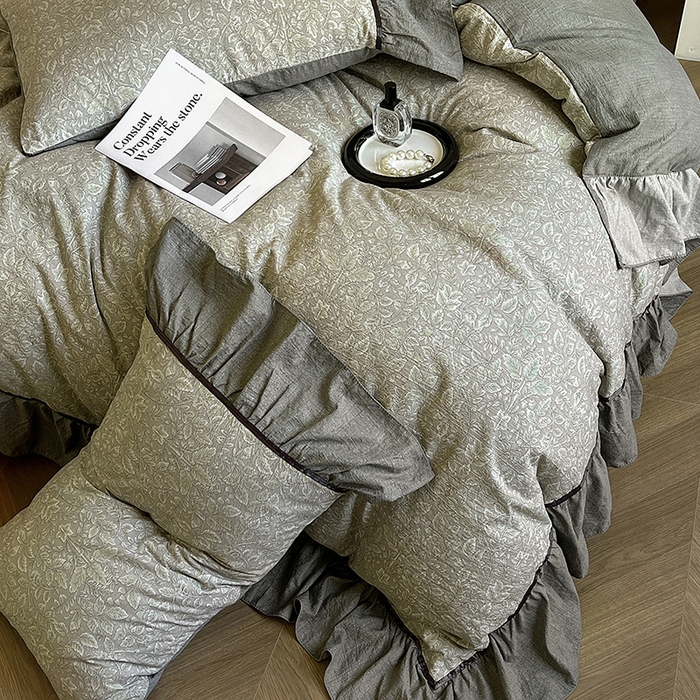 91家纺网 家纺一手货源 找家纺 春光里 2025新款高克重亚麻皱皱纱四件套 青隐