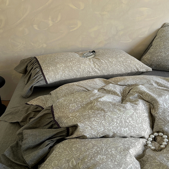 91家纺网 家纺一手货源 找家纺 春光里 2025新款高克重亚麻皱皱纱四件套 青隐