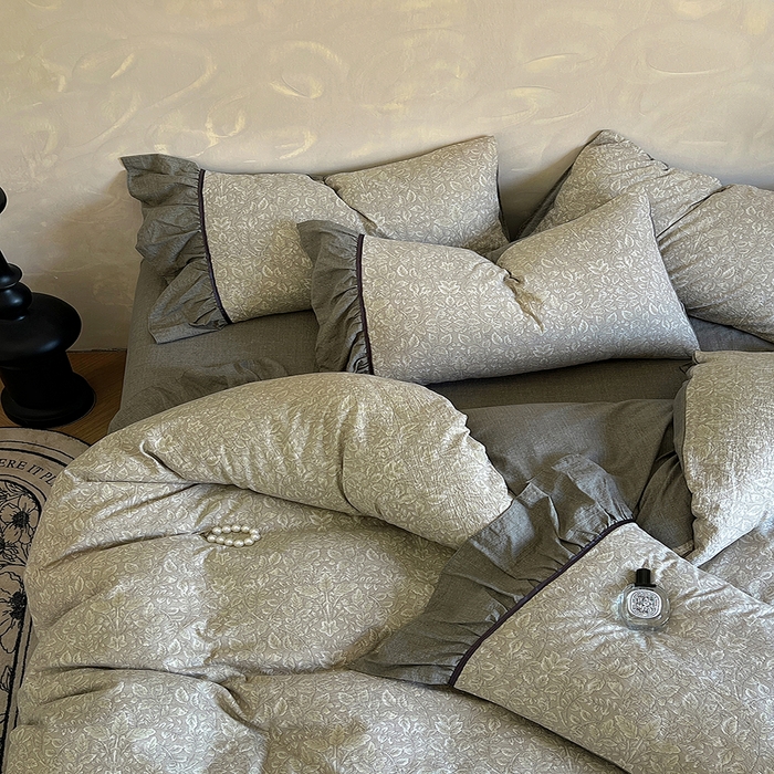 91家纺网 家纺一手货源 找家纺 春光里 2025新款高克重亚麻皱皱纱四件套 青隐