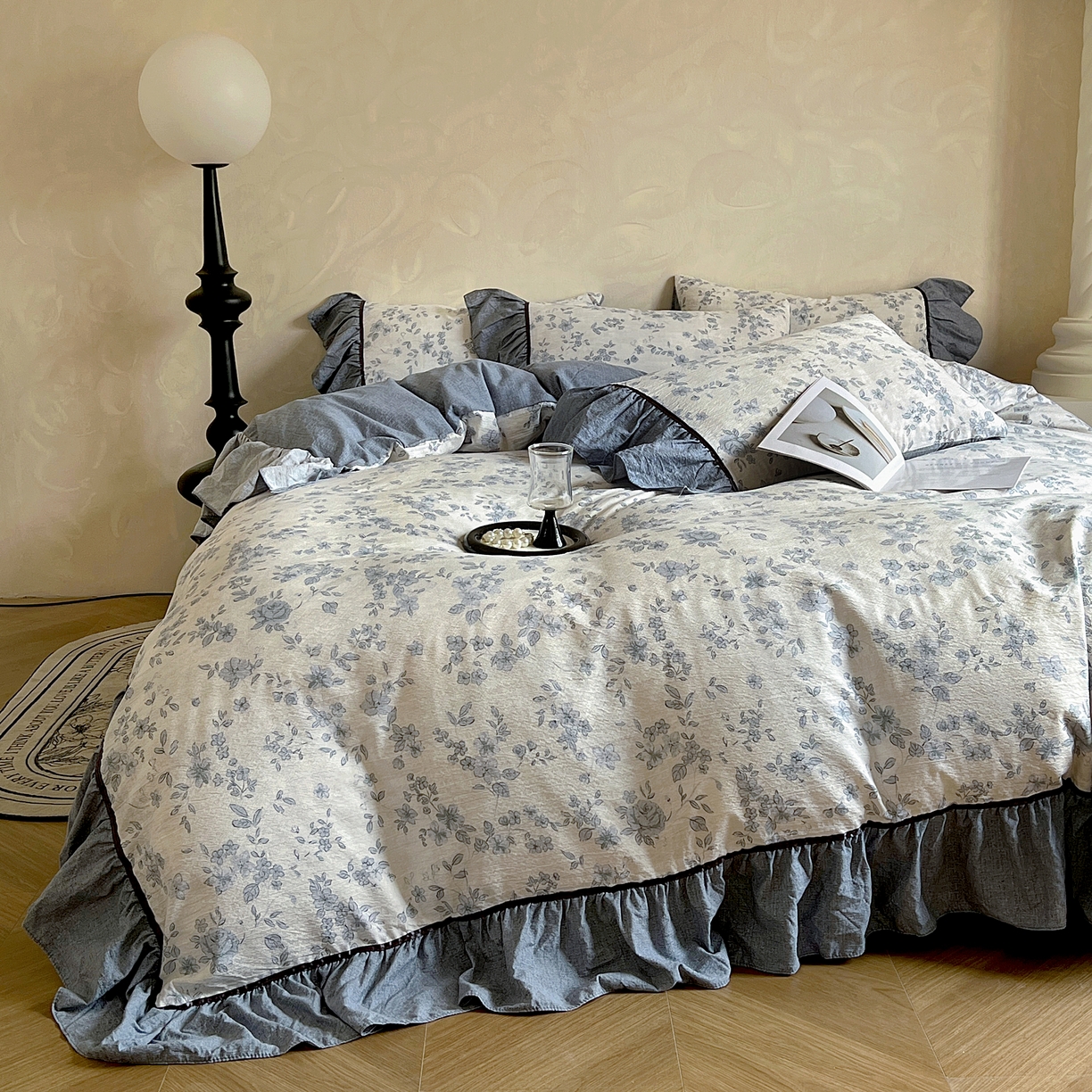 91家纺网 家纺一手货源 找家纺 春光里 2025新款高克重亚麻皱皱纱四件套 清欢