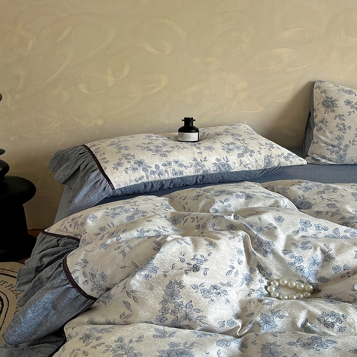 91家纺网 家纺一手货源 找家纺 春光里 2025新款高克重亚麻皱皱纱四件套 清欢