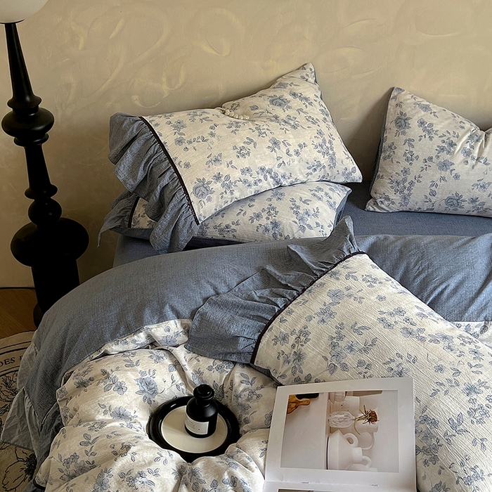 91家纺网 家纺一手货源 找家纺 春光里 2025新款高克重亚麻皱皱纱四件套 清欢