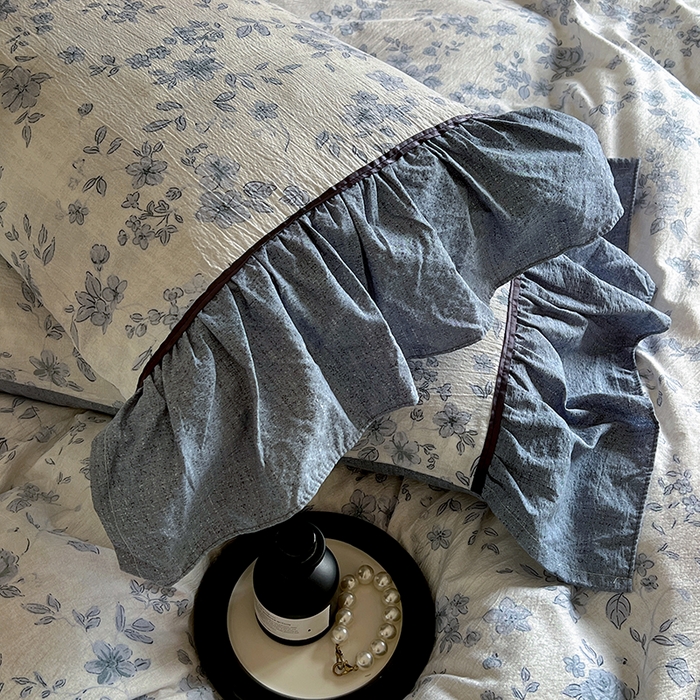 91家纺网 家纺一手货源 找家纺 春光里 2025新款高克重亚麻皱皱纱四件套 清欢