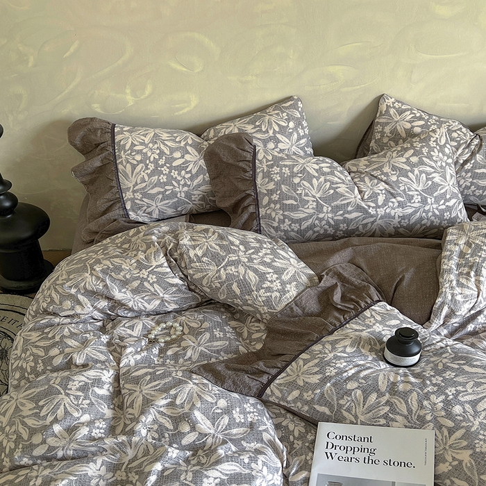 91家纺网 家纺一手货源 找家纺 春光里 2025新款高克重亚麻皱皱纱四件套 雾岛