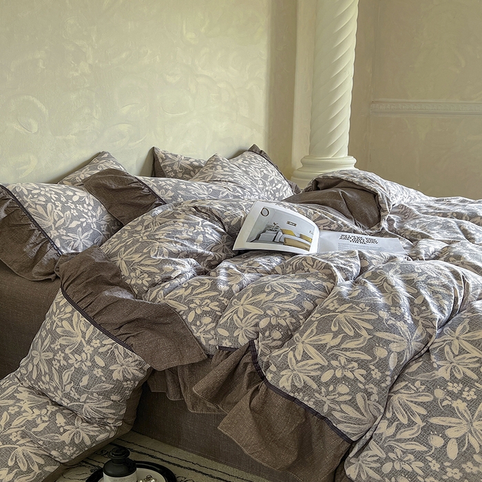 91家纺网 家纺一手货源 找家纺 春光里 2025新款高克重亚麻皱皱纱四件套 雾岛