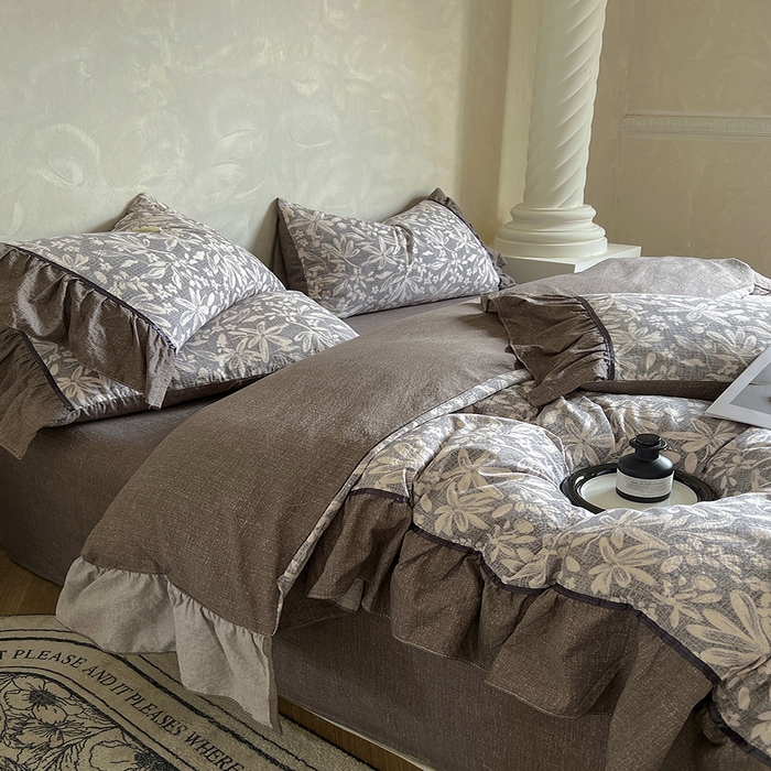 91家纺网 家纺一手货源 找家纺 春光里 2025新款高克重亚麻皱皱纱四件套 雾岛