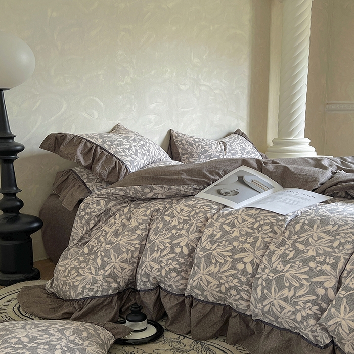 91家纺网 家纺一手货源 找家纺 春光里 2025新款高克重亚麻皱皱纱四件套 雾岛