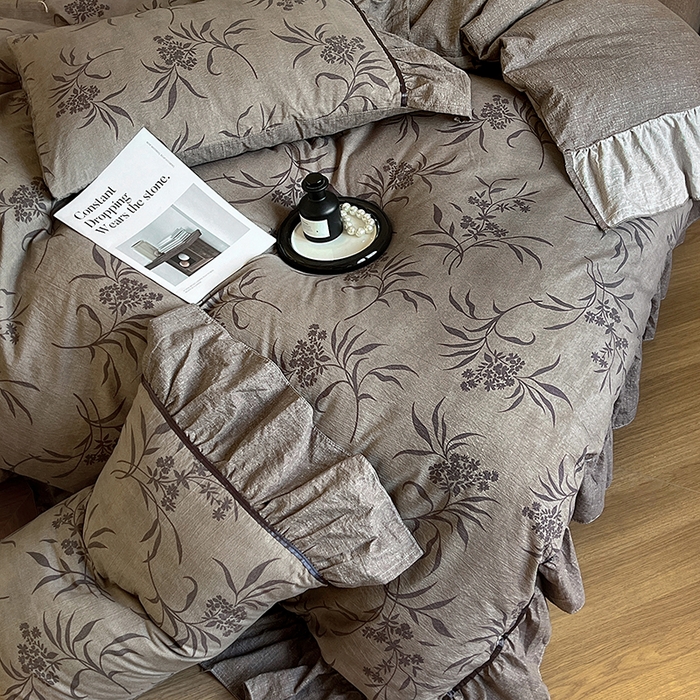 91家纺网 家纺一手货源 找家纺 春光里 2025新款高克重亚麻皱皱纱四件套 知秋