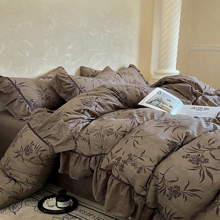 91家纺网 家纺一手货源 找家纺 春光里 2025新款高克重亚麻皱皱纱四件套 知秋