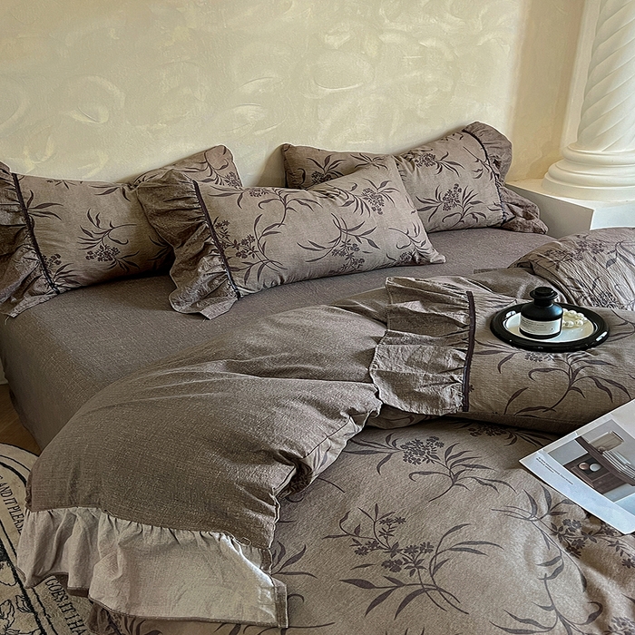 91家纺网 家纺一手货源 找家纺 春光里 2025新款高克重亚麻皱皱纱四件套 知秋