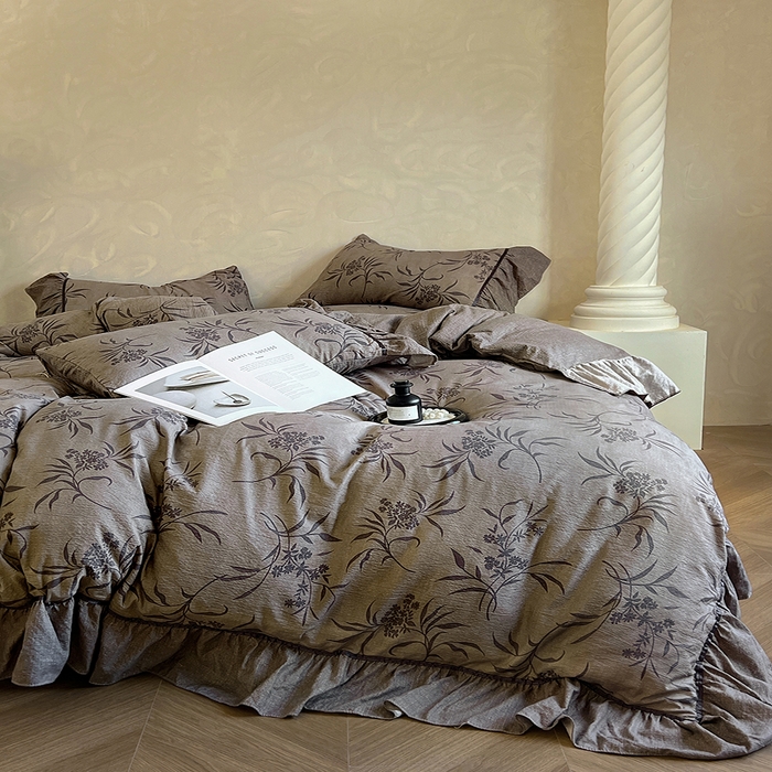 91家纺网 家纺一手货源 找家纺 春光里 2025新款高克重亚麻皱皱纱四件套 知秋