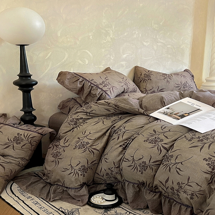 91家纺网 家纺一手货源 找家纺 春光里 2025新款高克重亚麻皱皱纱四件套 知秋