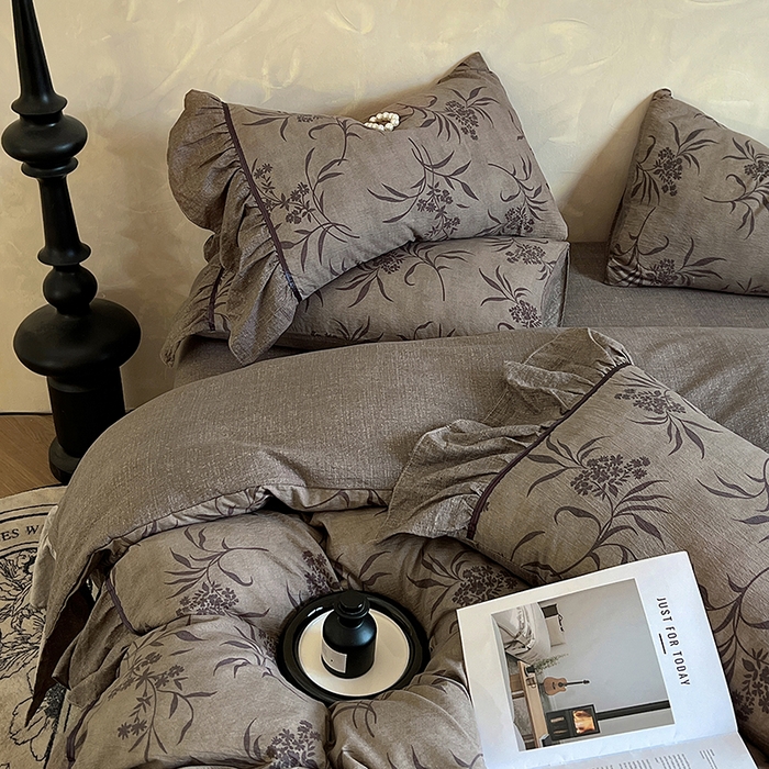 91家纺网 家纺一手货源 找家纺 春光里 2025新款高克重亚麻皱皱纱四件套 知秋