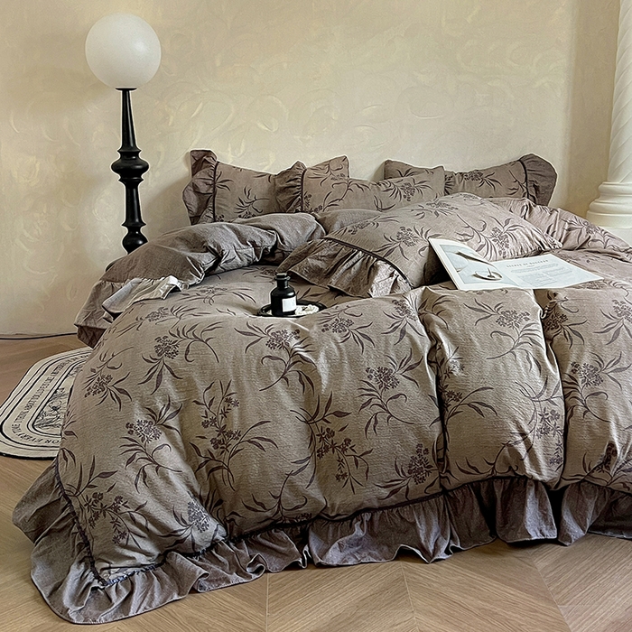 91家纺网 家纺一手货源 找家纺 春光里 2025新款高克重亚麻皱皱纱四件套 知秋