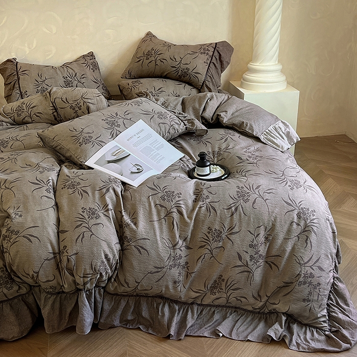 91家纺网 家纺一手货源 找家纺 春光里 2025新款高克重亚麻皱皱纱四件套 知秋