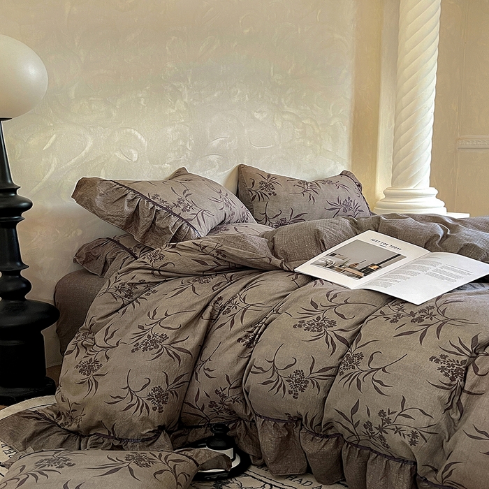 91家纺网 家纺一手货源 找家纺 春光里 2025新款高克重亚麻皱皱纱四件套 知秋