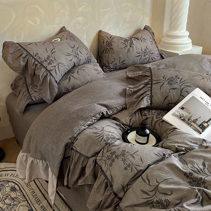 91家纺网 家纺一手货源 找家纺 春光里 2025新款高克重亚麻皱皱纱四件套 知秋