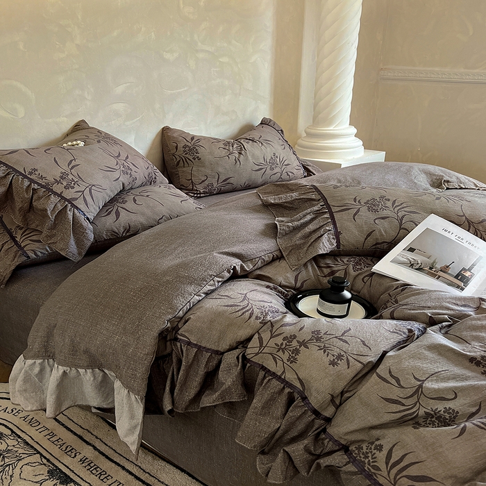 91家纺网 家纺一手货源 找家纺 春光里 2025新款高克重亚麻皱皱纱四件套 知秋