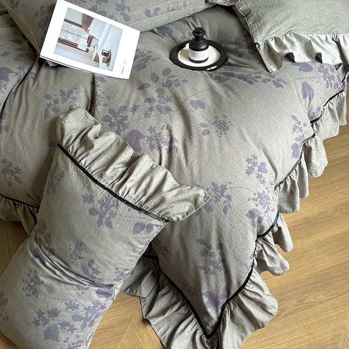 91家纺网 家纺一手货源 找家纺 春光里 2025新款高克重亚麻皱皱纱四件套 只此青绿