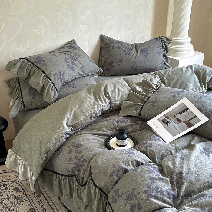 91家纺网 家纺一手货源 找家纺 春光里 2025新款高克重亚麻皱皱纱四件套 只此青绿