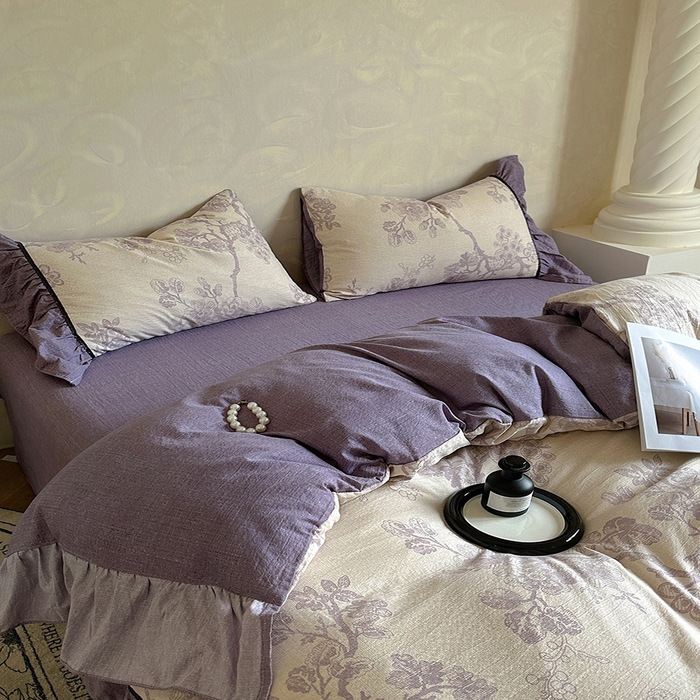 91家纺网 家纺一手货源 找家纺 春光里 2025新款高克重亚麻皱皱纱四件套 纸雀