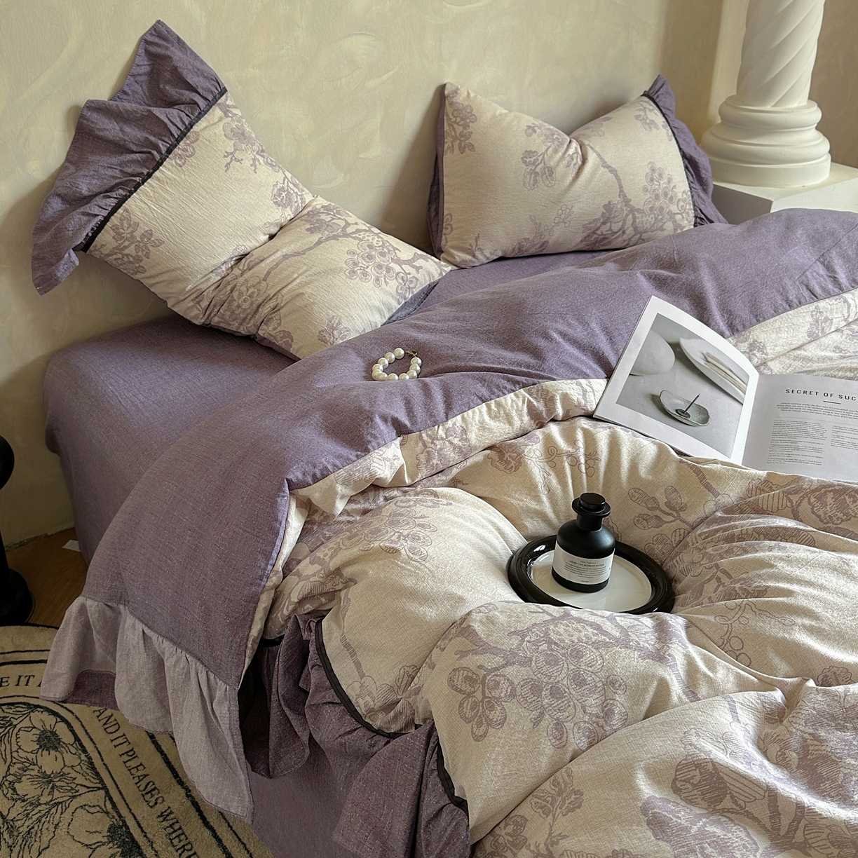 91家纺网 家纺一手货源 找家纺 春光里 2025新款高克重亚麻皱皱纱四件套 纸雀