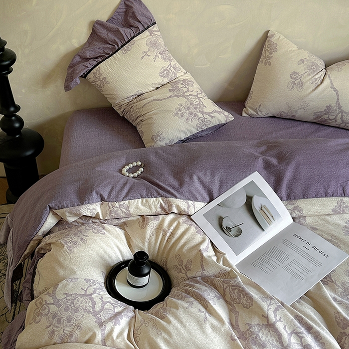 91家纺网 家纺一手货源 找家纺 春光里 2025新款高克重亚麻皱皱纱四件套 纸雀