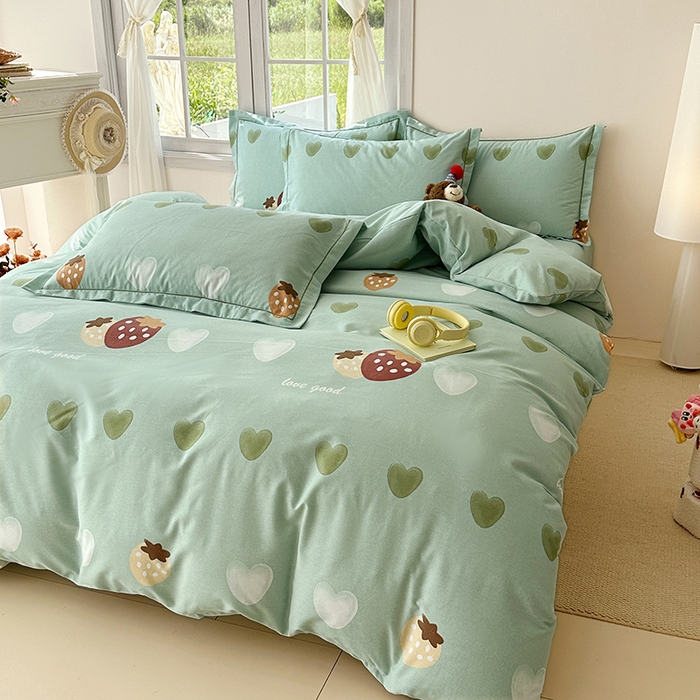 91家纺网 家纺一手货源 找家纺 家贝爱 2024新款纯棉加厚生态磨毛四件套爱心莓