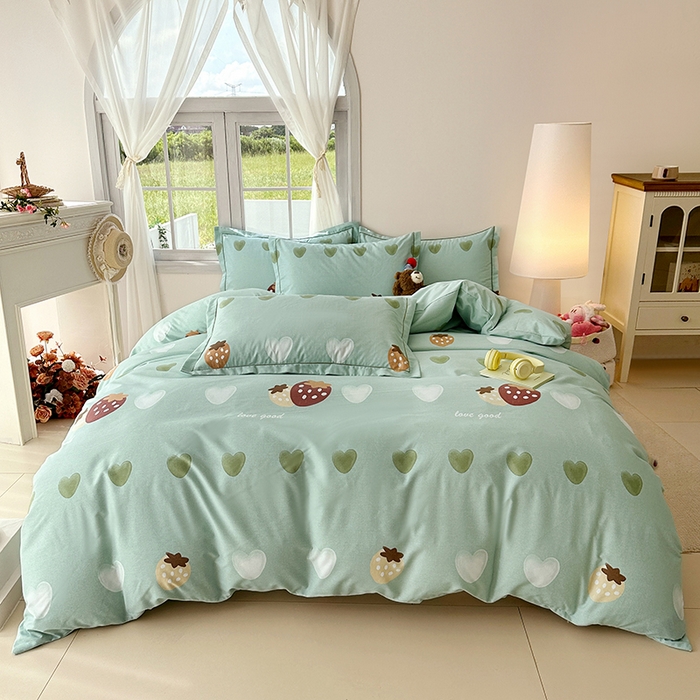 家贝爱 2024新款纯棉加厚生态磨毛四件套爱心莓