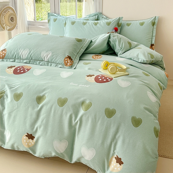 91家纺网 家纺一手货源 找家纺 家贝爱 2024新款纯棉加厚生态磨毛四件套爱心莓