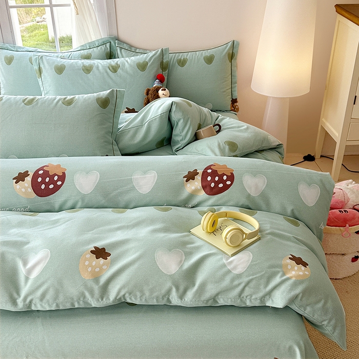 91家纺网 家纺一手货源 找家纺 家贝爱 2024新款纯棉加厚生态磨毛四件套爱心莓