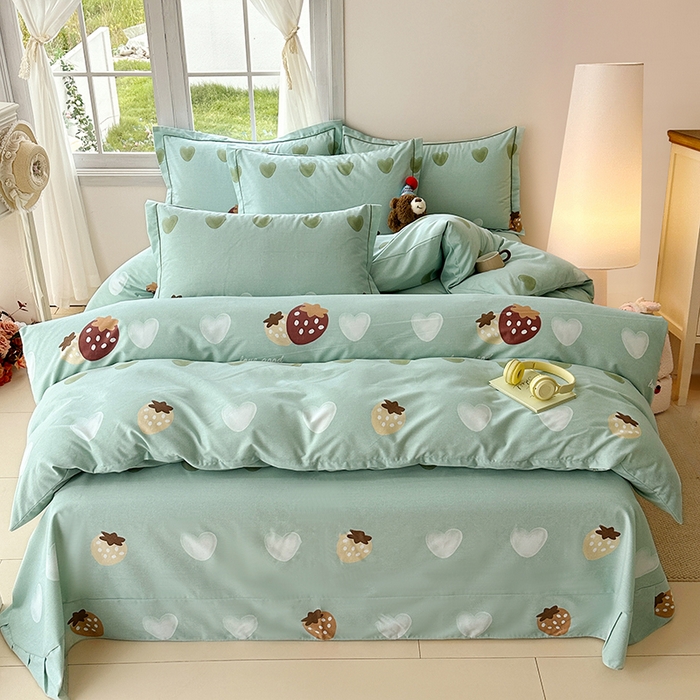 91家纺网 家纺一手货源 找家纺 家贝爱 2024新款纯棉加厚生态磨毛四件套爱心莓