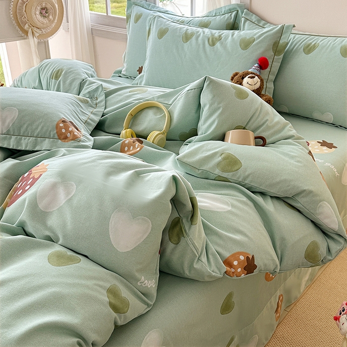 91家纺网 家纺一手货源 找家纺 家贝爱 2024新款纯棉加厚生态磨毛四件套爱心莓