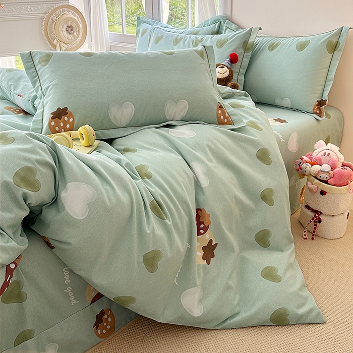 91家纺网 家纺一手货源 找家纺 家贝爱 2024新款纯棉加厚生态磨毛四件套爱心莓