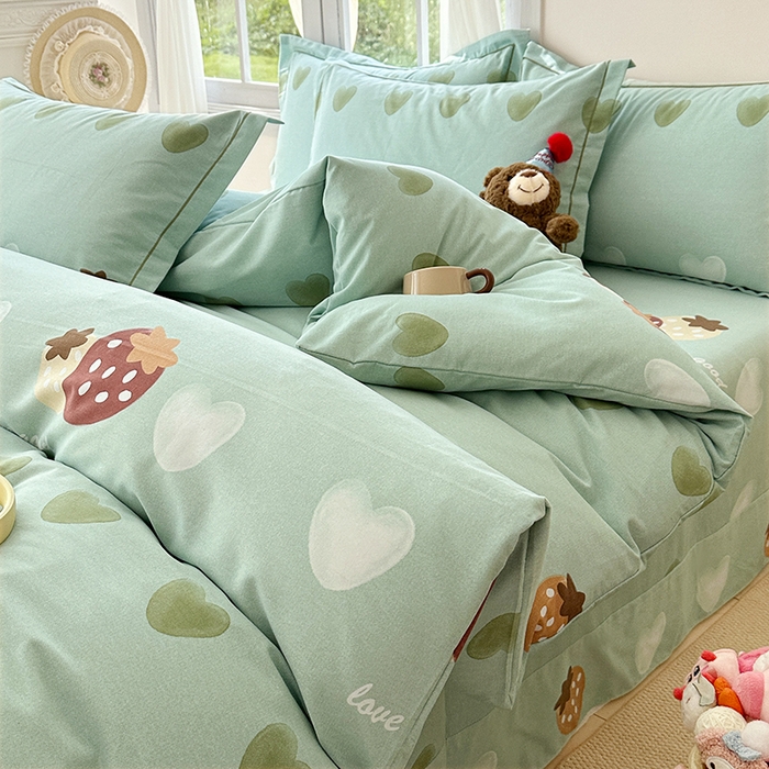 91家纺网 家纺一手货源 找家纺 家贝爱 2024新款纯棉加厚生态磨毛四件套爱心莓