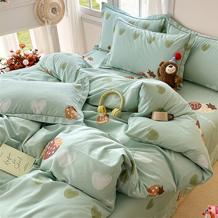 91家纺网 家纺一手货源 找家纺 家贝爱 2024新款纯棉加厚生态磨毛四件套爱心莓